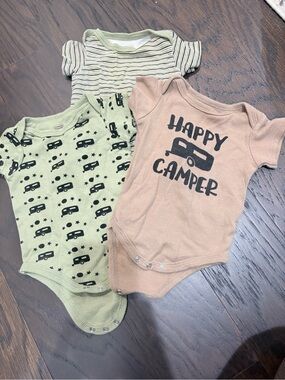 0-3 month bundle Luvable Friends Boys Camper Bodysuit Trio - Green, Tan & Stripe